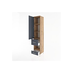 Hyperion Dolap 4 Raflı 2 Çekmeceli Tek Kapaklı 44x44x221 Çam-antrasit