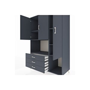 Kronos Dolap 6 Raflı 3 Çekmeceli 3 Kapaklı 132x59x195 Antrasit-antrasit/antrasit