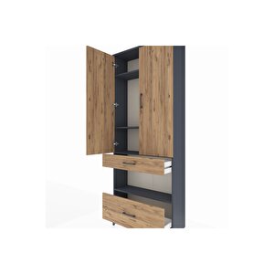 Arges Dolap 4 Raflı 2 Çekmeceli 2 Kapaklı 88x30x221 Antrasit-çam