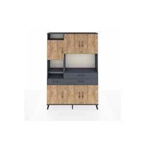 Arges Dolap 9 Raflı 3 Çekmeceli 6 Kapaklı 132x30x195 Antrasit-çam/antrasit