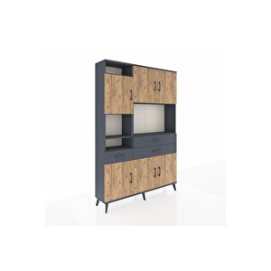 Arges Dolap 9 Raflı 3 Çekmeceli 6 Kapaklı 132x30x195 Antrasit-çam/antrasit