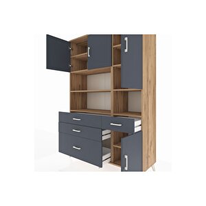 Hyperion Gardrop 9 Raflı 4 Çekmeceli 4 Kapaklı 132x44x195 Çam-antrasit