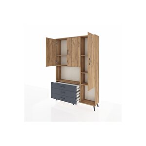 Arges Dolap 6 Raflı 3 Çekmeceli 3 Kapaklı 132x30x195 Çam-çam/antrasit