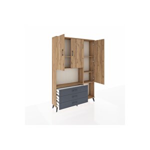 Arges Dolap 6 Raflı 3 Çekmeceli 3 Kapaklı 132x30x195 Çam-çam/antrasit