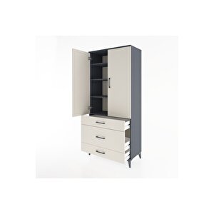 Hyperion Dolap 4 Raflı 3 Çekmeceli 2 Kapaklı 88x44x195 Antrasit-aytaşı