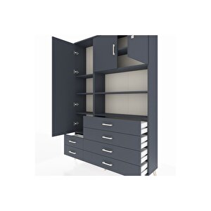 Arges Gardrop 8 Raflı 6 Çekmeceli 3 Kapaklı 132x30x195 Antrasit-antrasit