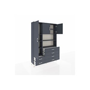 Arges Gardrop 8 Raflı 6 Çekmeceli 3 Kapaklı 132x30x195 Antrasit-antrasit