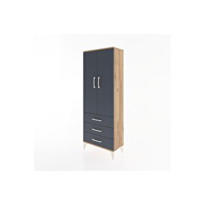 Arges Dolap 4 Raflı 3 Çekmeceli 2 Kapaklı 60x30x163 Çam-antrasit