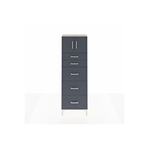 Arges Dolap Tek Raflı 5 Çekmeceli 2 Kapaklı 60x30x182 Aytaşı-antrasit