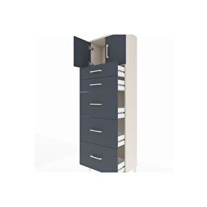 Arges Dolap Tek Raflı 5 Çekmeceli 2 Kapaklı 60x30x182 Aytaşı-antrasit