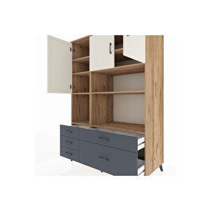 Kronos Dolap 8 Raflı 5 Çekmeceli 3 Kapaklı 132x59x195 Çam-aytaşı/antrasit