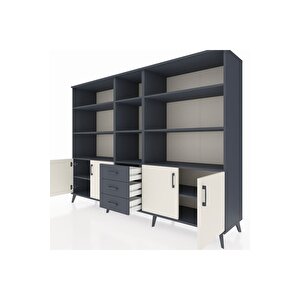 Hyperion Dolap 11 Raflı 3 Çekmeceli 4 Kapaklı 220x44x163 Antrasit-aytaşı/antrasit