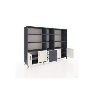 Hyperion Dolap 11 Raflı 3 Çekmeceli 4 Kapaklı 220x44x163 Antrasit-aytaşı/antrasit