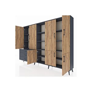 Arges Dolap 11 Raflı 3 Çekmeceli 7 Kapaklı 220x30x163 Antrasit-çam/antrasit