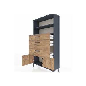 Arges Dolap 2 Raflı 3 Çekmeceli 2 Kapaklı 88x30x163 Antrasit-çam