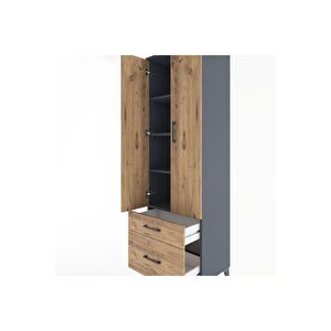 Hyperion Dolap 4 Raflı 2 Çekmeceli 2 Kapaklı 60x44x195 Antrasit-çam
