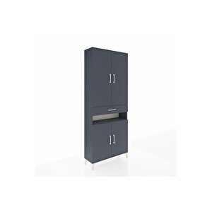 Arges Dolap 5 Raflı Tek Çekmeceli 4 Kapaklı 88x30x221 Antrasit-antrasit