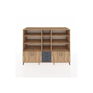 Kronos Dolap 11 Raflı 3 Çekmeceli 4 Kapaklı 220x59x163 Çam-çam/antrasit