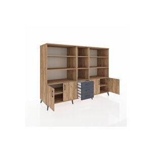 Kronos Dolap 11 Raflı 3 Çekmeceli 4 Kapaklı 220x59x163 Çam-çam/antrasit