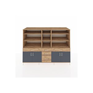 Kronos Dolap 11 Raflı 5 Çekmeceli 4 Kapaklı 220x59x163 Çam-antrasit/çam