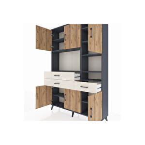 Arges Dolap 10 Raflı 3 Çekmeceli 6 Kapaklı 132x30x195 Antrasit-çam/aytaşı