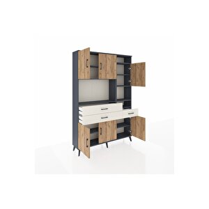 Arges Dolap 10 Raflı 3 Çekmeceli 6 Kapaklı 132x30x195 Antrasit-çam/aytaşı