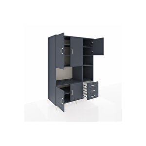 Kronos Dolap 9 Raflı 3 Çekmeceli 5 Kapaklı 132x59x195 Antrasit-antrasit/antrasit
