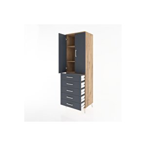Hyperion Dolap 3 Raflı 5 Çekmeceli 2 Kapaklı 60x44x195 Çam-antrasit