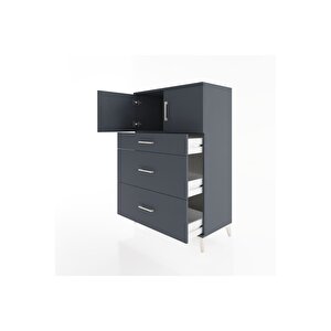 Hyperion Dolap Tek Raflı 3 Çekmeceli 2 Kapaklı 88x44x134 Antrasit-antrasit