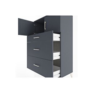Hyperion Dolap Tek Raflı 3 Çekmeceli 2 Kapaklı 88x44x134 Antrasit-antrasit