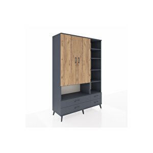 Hyperion Dolap 10 Raflı 4 Çekmeceli 2 Kapaklı 132x44x195 Antrasit-çam/antrasit