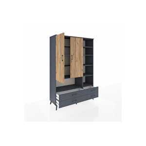 Hyperion Dolap 10 Raflı 4 Çekmeceli 2 Kapaklı 132x44x195 Antrasit-çam/antrasit