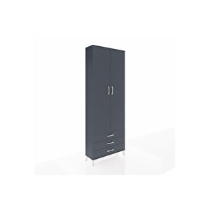 Arges Dolap 2 Raflı 3 Çekmeceli Tek Askılı 88x30x243 Antrasit-antrasit