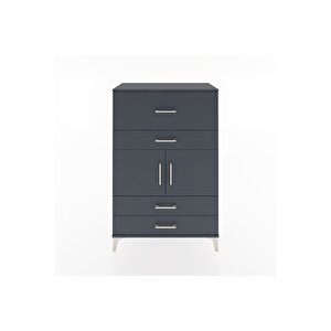 Hyperion Dolap Tek Raflı 4 Çekmeceli 2 Kapaklı 88x44x134 Antrasit-antrasit