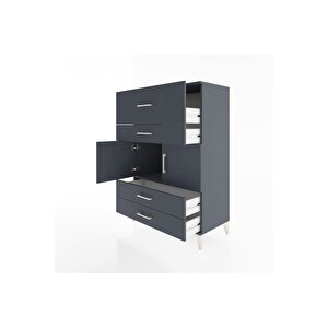 Hyperion Dolap Tek Raflı 4 Çekmeceli 2 Kapaklı 88x44x134 Antrasit-antrasit