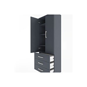 Arges Dolap 4 Raflı 3 Çekmeceli 2 Kapaklı 60x30x163 Antrasit-antrasit
