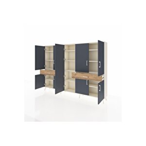 Arges Dolap 12 Raflı 2 Çekmeceli 8 Kapaklı 220x30x163 Aytaşı-antrasit/çam