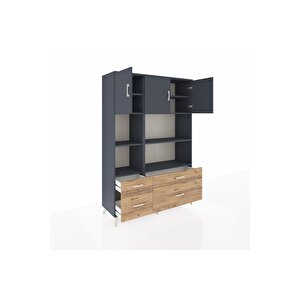 Hyperion Dolap 8 Raflı 4 Çekmeceli 3 Kapaklı 132x44x195 Antrasit-antrasit/çam