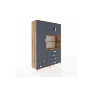 Hyperion Gardrop 8 Raflı 6 Çekmeceli 3 Kapaklı 132x44x195 Çam-antrasit