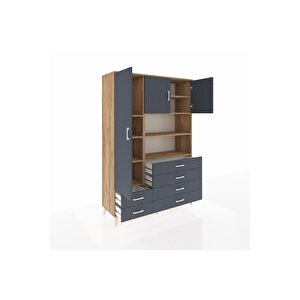 Hyperion Gardrop 8 Raflı 6 Çekmeceli 3 Kapaklı 132x44x195 Çam-antrasit