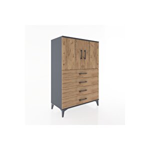 Hyperion Dolap 2 Raflı 4 Çekmeceli 2 Kapaklı 88x44x134 Antrasit-çam