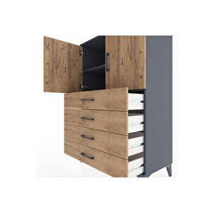 Hyperion Dolap 2 Raflı 4 Çekmeceli 2 Kapaklı 88x44x134 Antrasit-çam