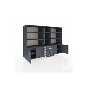 Kronos Dolap 11 Raflı 3 Çekmeceli 4 Kapaklı 220x59x163 Antrasit-antrasit