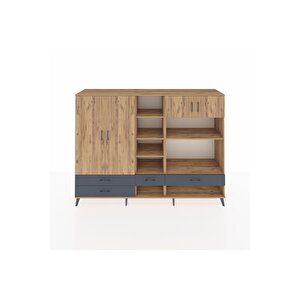 Hyperion Dolap 12 Raflı 4 Çekmeceli 4 Kapaklı 220x44x163 Çam-çam/antrasit