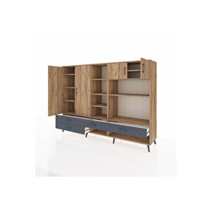 Hyperion Dolap 12 Raflı 4 Çekmeceli 4 Kapaklı 220x44x163 Çam-çam/antrasit