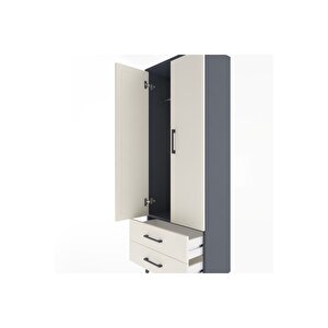 Arges Dolap Tek Raflı 2 Çekmeceli Tek Askılı 60x30x163 Antrasit-aytaşı