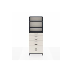 Arges Dolap 3 Raflı 5 Çekmeceli 2 Kapaklı 88x30x243 Antrasit-aytaşı