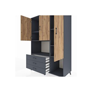 Kronos Dolap 6 Raflı 3 Çekmeceli 3 Kapaklı 132x59x195 Antrasit-çam/antrasit