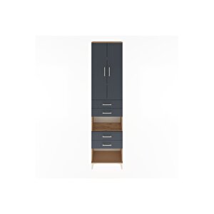 Arges Dolap 4 Raflı 4 Çekmeceli 2 Kapaklı 60x30x243 Çam-antrasit