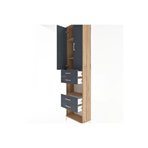 Arges Dolap 4 Raflı 4 Çekmeceli 2 Kapaklı 60x30x243 Çam-antrasit